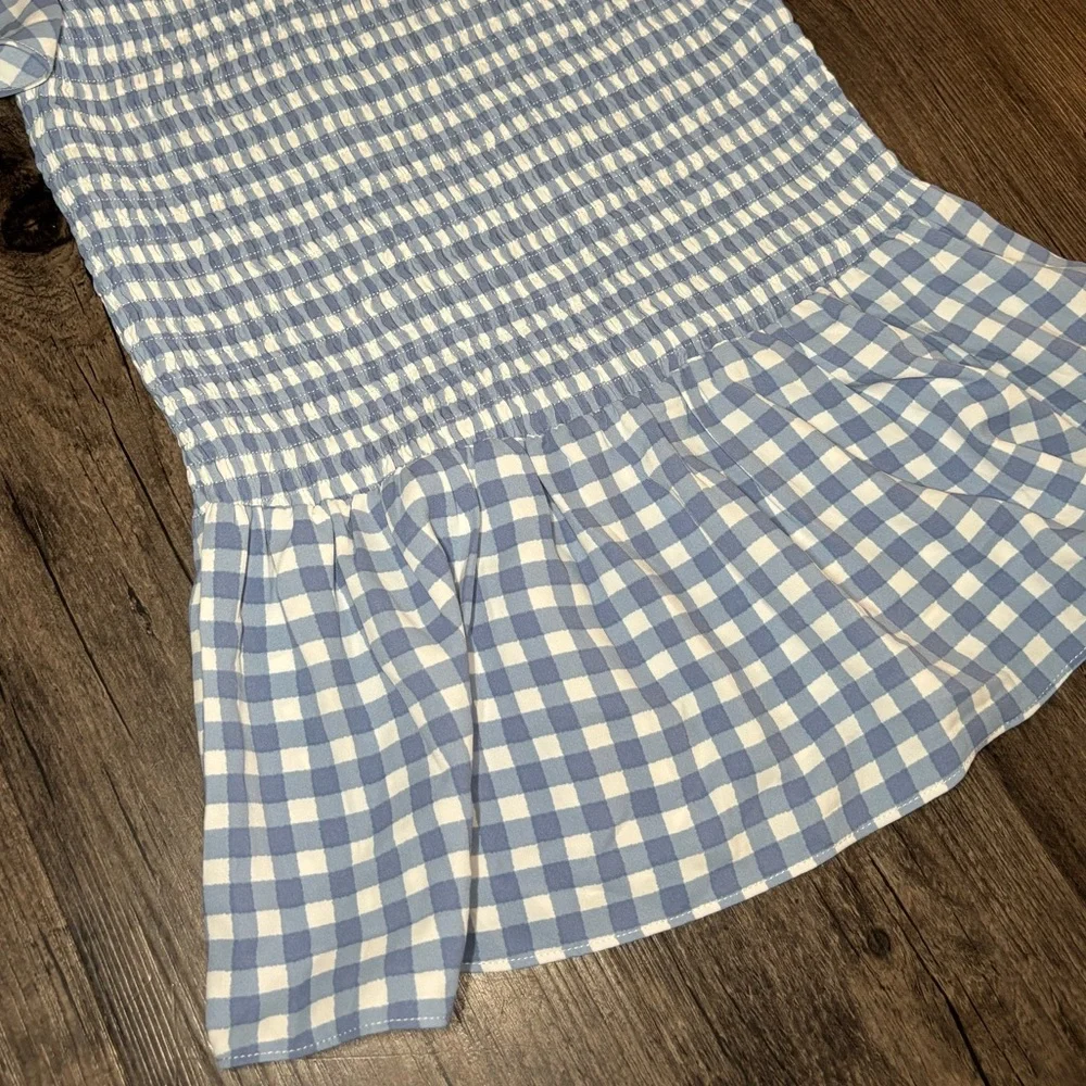 NWT Market & Spruce Light Blue & White Gingham Short Sleeve Smocked Blouse Small - Picture 4 of 12